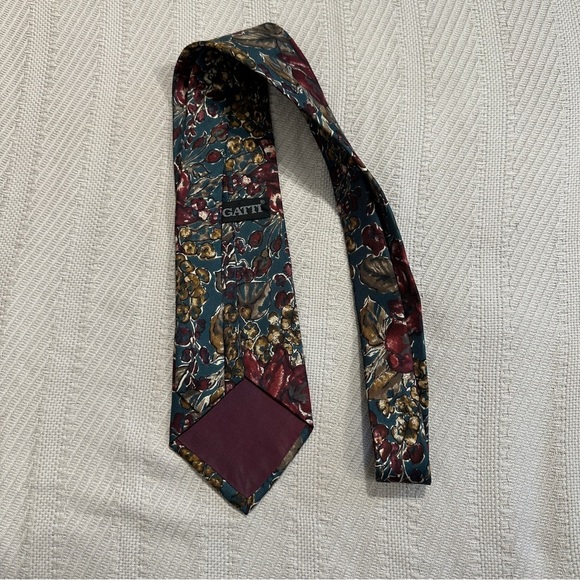 Bugatti 100% silk necktie, teal with red/brown florals, watercolor look - Picture 8 of 8